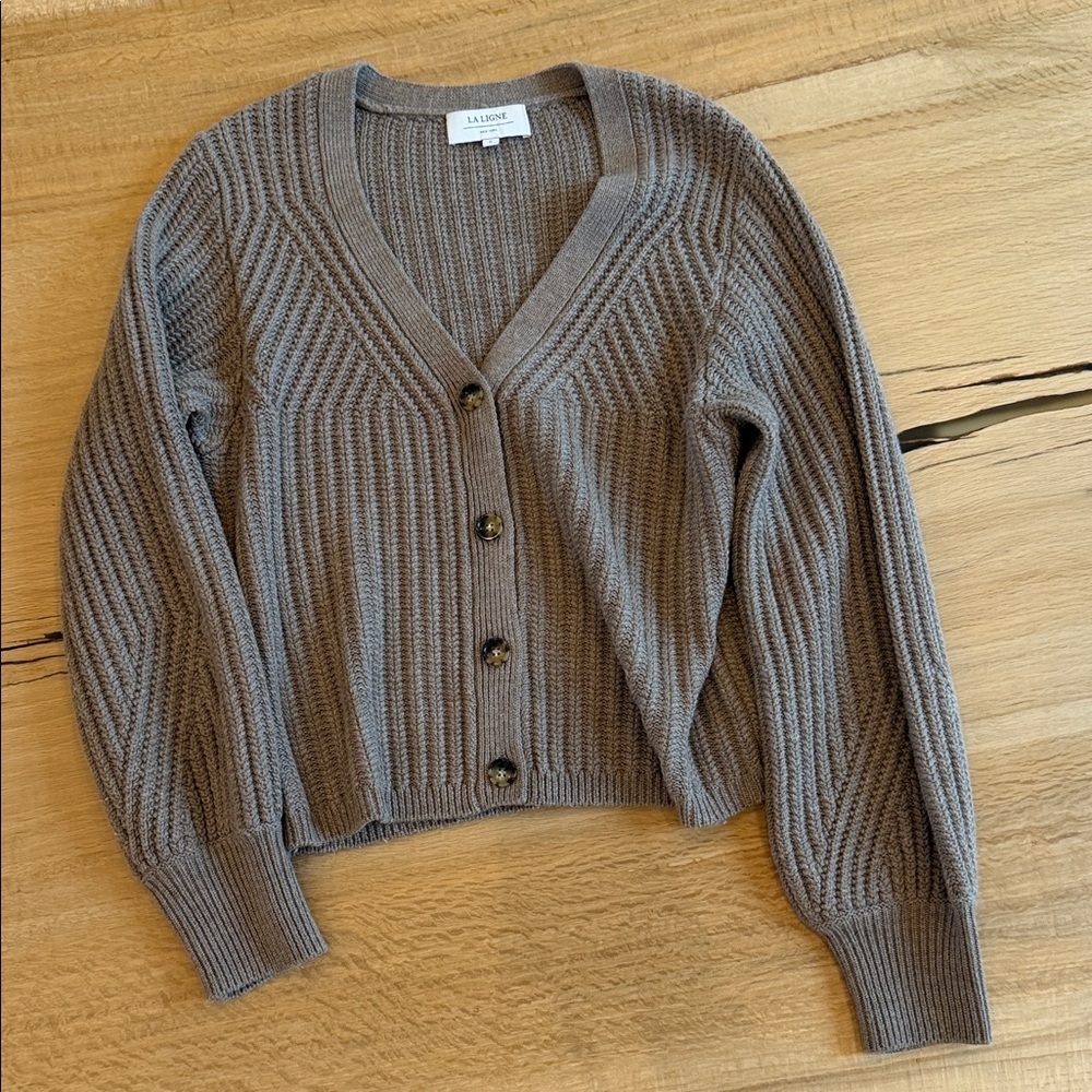 La Ligne - Chunky Knit Merino Wool Cardigan - Provence - Picture 2 of 9